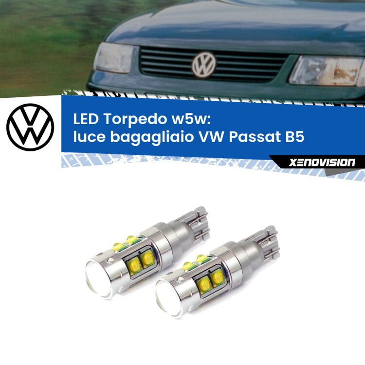 <strong>Luce Bagagliaio LED 6000k per VW Passat</strong> B5 Versione 2. Lampadine <strong>W5W</strong> canbus modello Tube, luce bianco lunare, lunga durata e compatibilità.