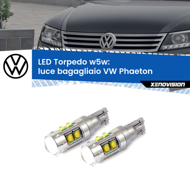 <strong>Luce Bagagliaio LED 6000k per VW Phaeton</strong>  2002 - 2016. Lampadine <strong>W5W</strong> canbus modello Tube, luce bianco lunare, lunga durata e compatibilità.