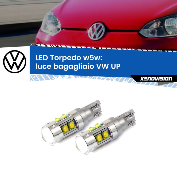 <strong>Luce Bagagliaio LED 6000k per VW UP</strong>  2011 in poi. Lampadine <strong>W5W</strong> canbus modello Torpedo.