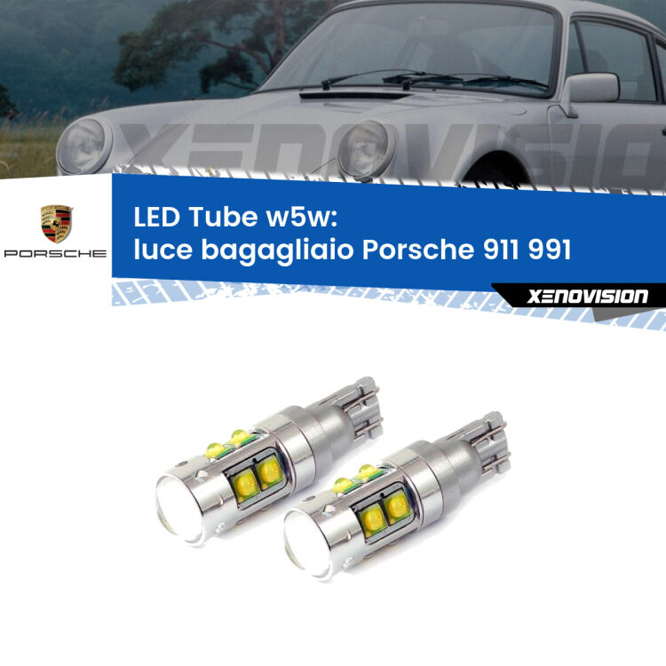 <strong>Luce Bagagliaio LED 6000k per Porsche 911</strong> 991 2011 - 2013. Lampadine <strong>W5W</strong> canbus modello Tube, luce bianco lunare, lunga durata e compatibilità.