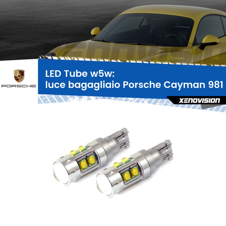 <strong>Luce Bagagliaio LED 6000k per Porsche Cayman</strong> 981 2013 in poi. Lampadine <strong>W5W</strong> canbus modello Tube, luce bianco lunare, lunga durata e compatibilità.