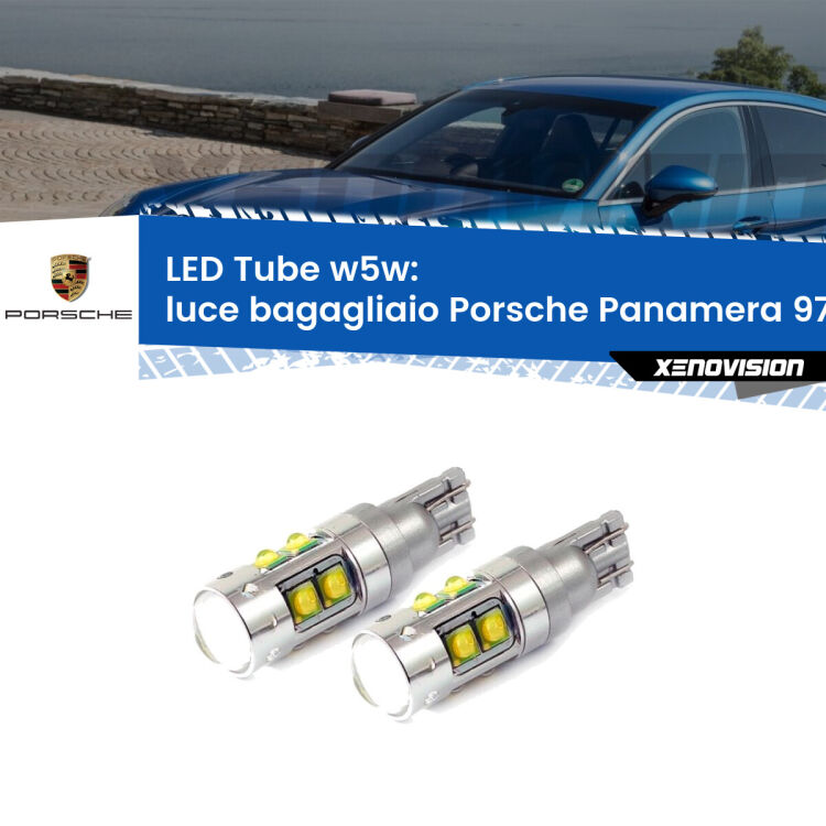 <strong>Luce Bagagliaio LED 6000k per Porsche Panamera</strong> 970 2009 - 2016. Lampadine <strong>W5W</strong> canbus modello Tube, luce bianco lunare, lunga durata e compatibilità.