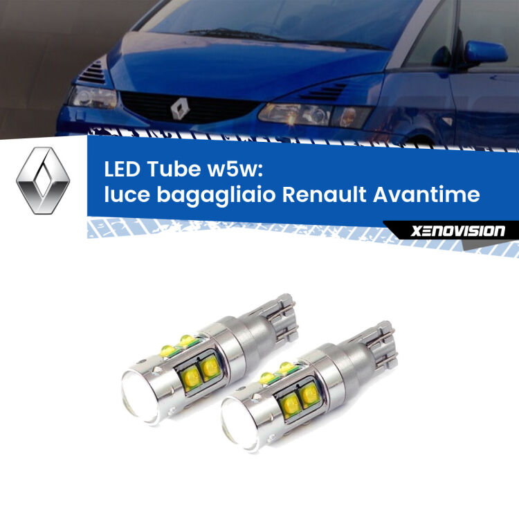 <strong>Luce Bagagliaio LED 6000k per Renault Avantime</strong>  2001 - 2003. Lampadine <strong>W5W</strong> canbus modello Tube, luce bianco lunare, lunga durata e compatibilità.