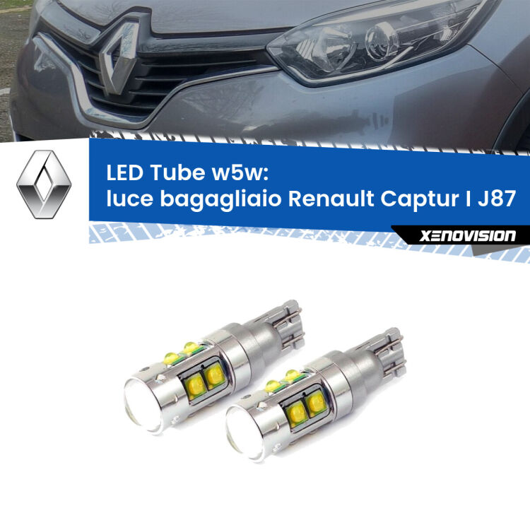 <strong>Luce Bagagliaio LED 6000k per Renault Captur I</strong> J87 2013 - 2015. Lampadine <strong>W5W</strong> canbus modello Tube, luce bianco lunare, lunga durata e compatibilità.