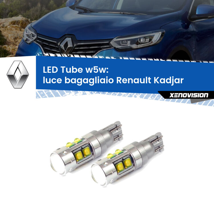 <strong>Luce Bagagliaio LED 6000k per Renault Kadjar</strong>  2015 - 2022. Lampadine <strong>W5W</strong> canbus modello Tube, luce bianco lunare, lunga durata e compatibilità.