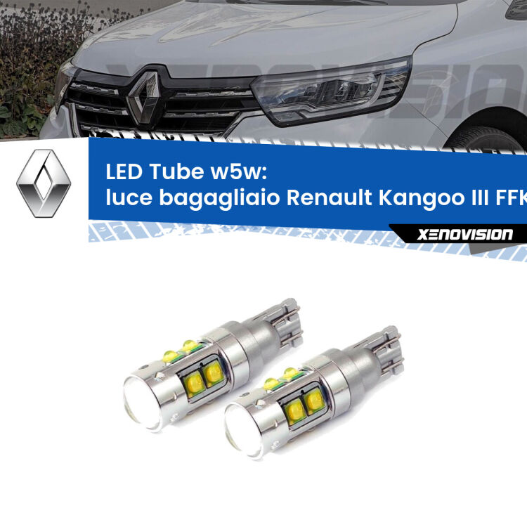 <strong>Luce Bagagliaio LED 6000k per Renault Kangoo III</strong> FFK/KFK 2021 in poi. Lampadine <strong>W5W</strong> canbus modello Tube, luce bianco lunare, lunga durata e compatibilità.