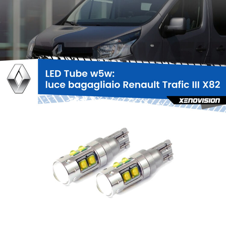 <strong>Luce Bagagliaio LED 6000k per Renault Trafic III</strong> X82 2014 in poi. Lampadine <strong>W5W</strong> canbus modello Tube, luce bianco lunare, lunga durata e compatibilità.