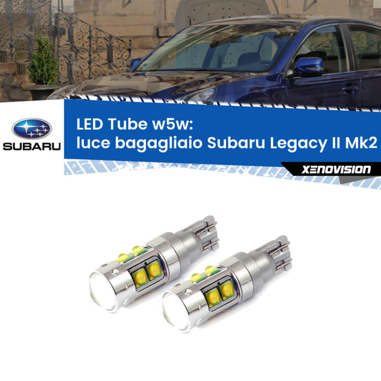 <strong>Luce Bagagliaio LED 6000k per Subaru Legacy II</strong> Mk2 1994 - 1999. Lampadine <strong>W5W</strong> canbus modello Tube, luce bianco lunare, lunga durata e compatibilità.