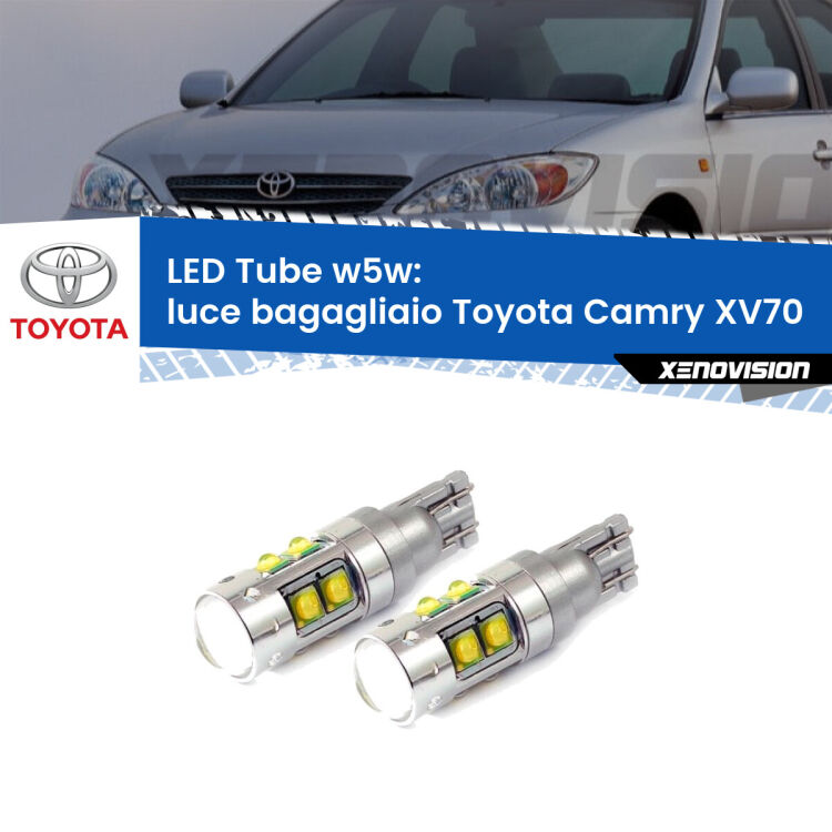 <strong>Luce Bagagliaio LED 6000k per Toyota Camry</strong> XV70 2017 in poi. Lampadine <strong>W5W</strong> canbus modello Tube, luce bianco lunare, lunga durata e compatibilità.