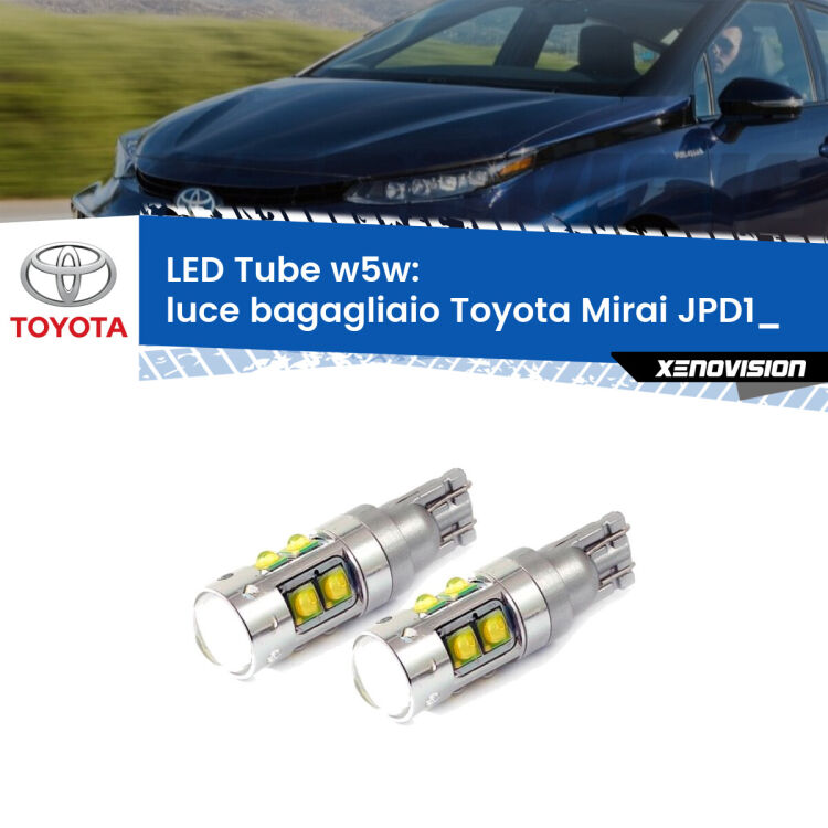 <strong>Luce Bagagliaio LED 6000k per Toyota Mirai</strong> JPD1_ 2014 in poi. Lampadine <strong>W5W</strong> canbus modello Tube, luce bianco lunare, lunga durata e compatibilità.