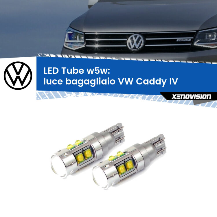 <strong>Luce Bagagliaio LED 6000k per VW Caddy IV</strong>  2015 - 2017. Lampadine <strong>W5W</strong> canbus modello Tube, luce bianco lunare, lunga durata e compatibilità.