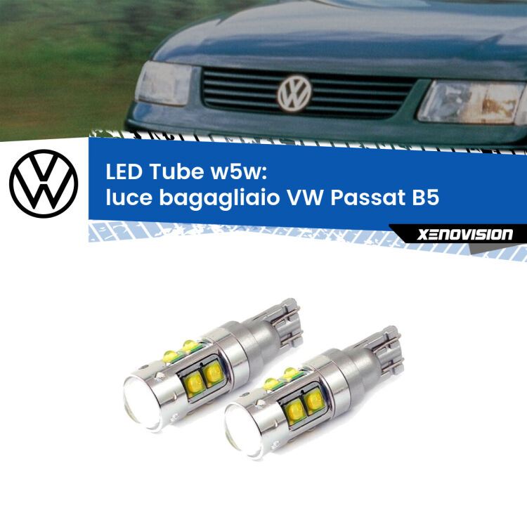 <strong>Luce Bagagliaio LED 6000k per VW Passat</strong> B5 Versione 2. Lampadine <strong>W5W</strong> canbus modello Tube, luce bianco lunare, lunga durata e compatibilità.