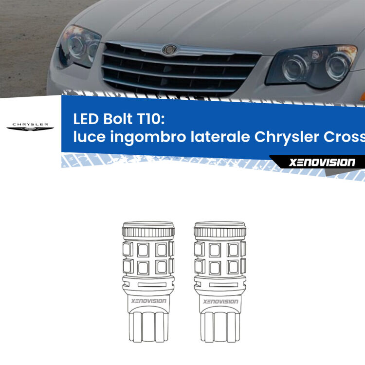 <strong>Luce ingombro laterale LED per Chrysler Crossfire</strong>  2003 - 2007. Coppia lampade <strong>T10</strong> modello Bolt canbus.