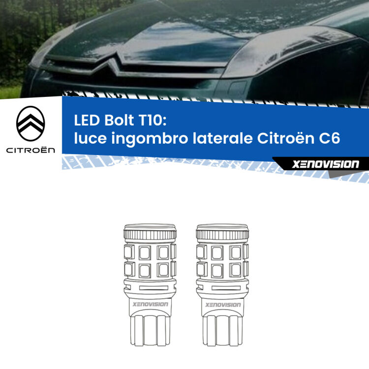 <strong>Luce ingombro laterale LED per Citroën C6</strong>  anteriori. Coppia lampade <strong>T10</strong> modello Bolt canbus.