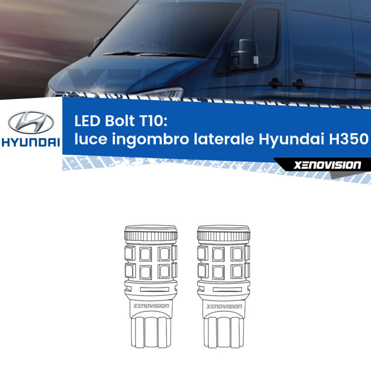 <strong>Luce ingombro laterale LED per Hyundai H350</strong>  2015 in poi. Coppia lampade <strong>T10</strong> modello Bolt canbus.