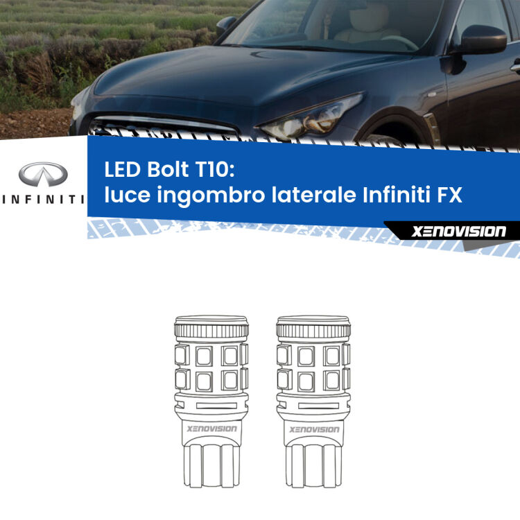 <strong>Luce ingombro laterale LED per Infiniti FX</strong>  2008 - 2013. Coppia lampade <strong>T10</strong> modello Bolt canbus.