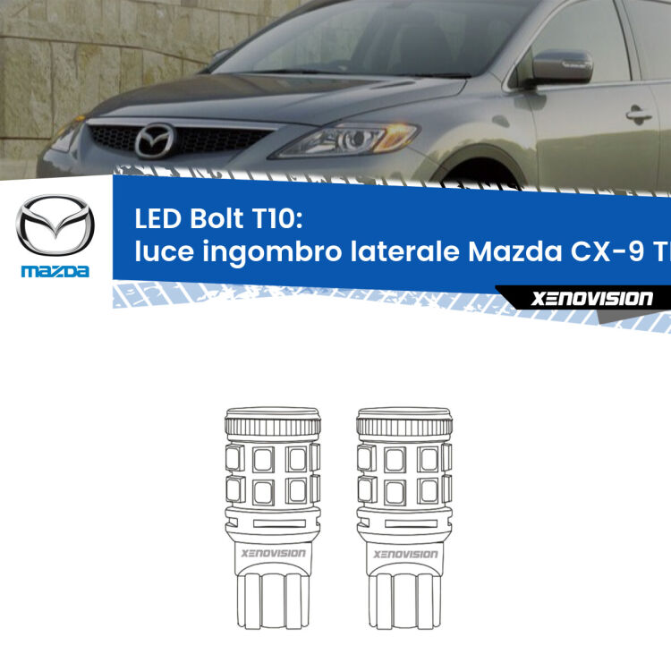 <strong>Luce ingombro laterale LED per Mazda CX-9</strong> TB anteriori. Coppia lampade <strong>T10</strong> modello Bolt canbus.