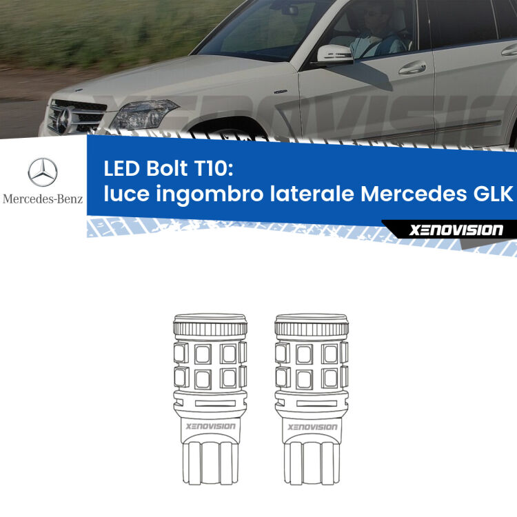 <strong>Luce ingombro laterale LED per Mercedes GLK</strong> X204 2008 - 2015. Coppia lampade <strong>T10</strong> modello Bolt canbus.