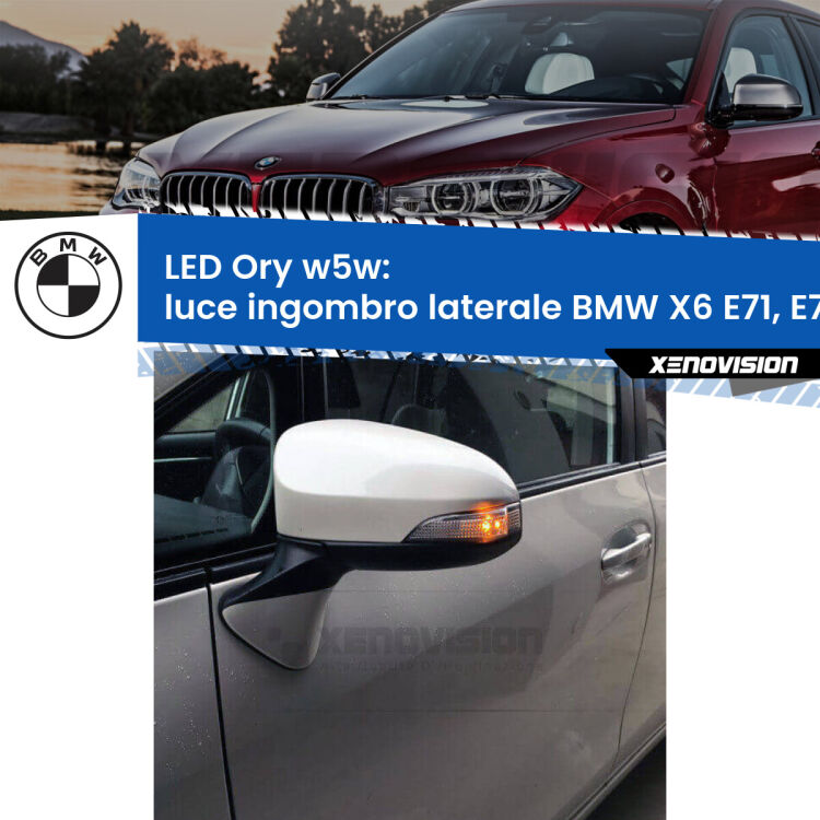 <strong>LED luce ingombro laterale w5w per BMW X6</strong> E71, E72 2008 - 2014. Una lampadina <strong>w5w</strong> canbus luce arancio modello Ory Xenovision.