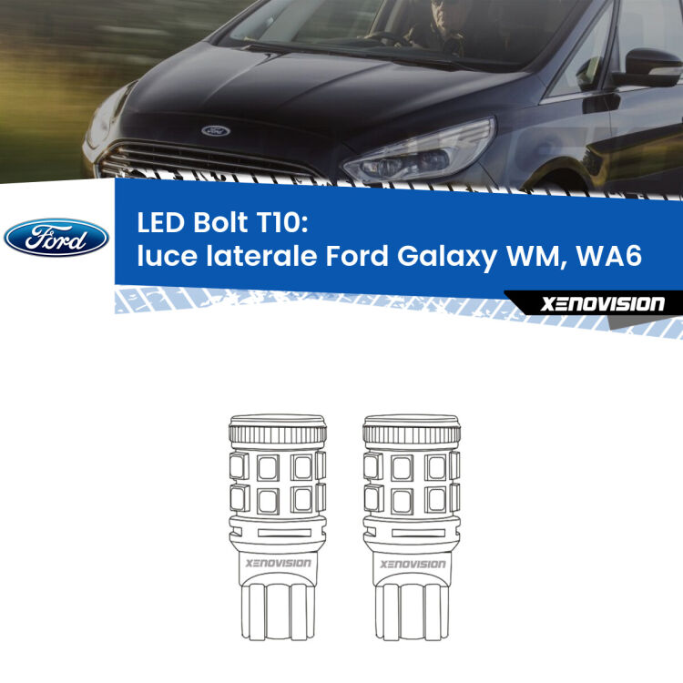 <strong>Luce laterale LED per Ford Galaxy</strong> WM, WA6 2006 - 2015. Coppia lampade <strong>T10</strong> modello Bolt canbus.