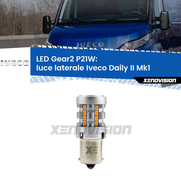 FINE SERIE: NO GARANZIA <strong>Luce laterale LED no-spie per Iveco Daily II</strong> Mk1 posteriori. Lampada <strong>P21W</strong> modello Gear2 no Hyperflash.