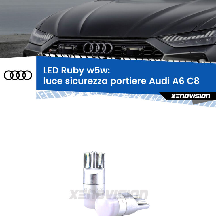 <strong>Luce Sicurezza Portiere LED per Audi A6</strong> C8 2018 in poi: coppia led T10 a illuminazione Rossa a 360 gradi. Si inseriscono ovunque. Canbus, Top Quality.