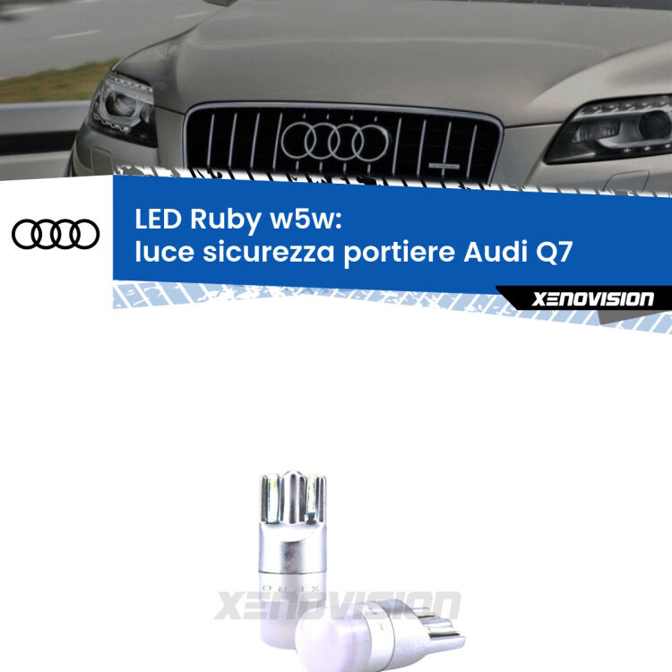 <strong>Luce Sicurezza Portiere LED per Audi Q7</strong>  2006 - 2015: coppia led T10 a illuminazione Rossa a 360 gradi. Si inseriscono ovunque. Canbus, Top Quality.