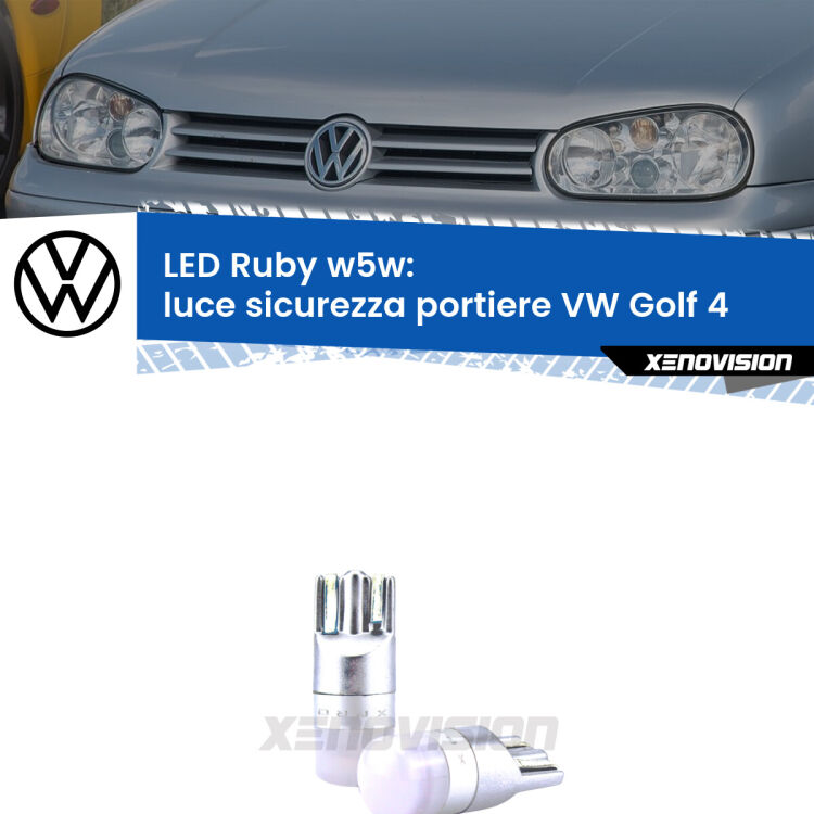 <strong>Luce Sicurezza Portiere LED per VW Golf 4</strong>  1997 - 2005: coppia led T10 a illuminazione Rossa a 360 gradi. Si inseriscono ovunque. Canbus, Top Quality.