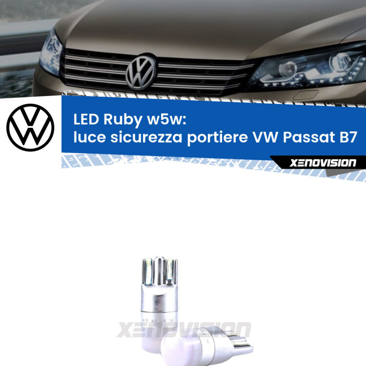 <strong>Luce Sicurezza Portiere LED per VW Passat</strong> B7 2010 - 2014: coppia led T10 a illuminazione Rossa a 360 gradi. Si inseriscono ovunque. Canbus, Top Quality.