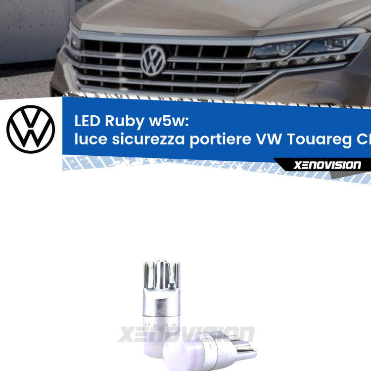 <strong>Luce Sicurezza Portiere LED per VW Touareg</strong> CR 2018 in poi: coppia led T10 a illuminazione Rossa a 360 gradi. Si inseriscono ovunque. Canbus, Top Quality.