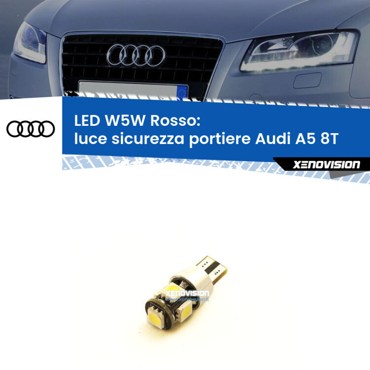 <strong>Luce Sicurezza Portiere LED rossa per Audi A5</strong> 8T 2007 - 2017. Lampada <strong>W5W</strong> canbus.