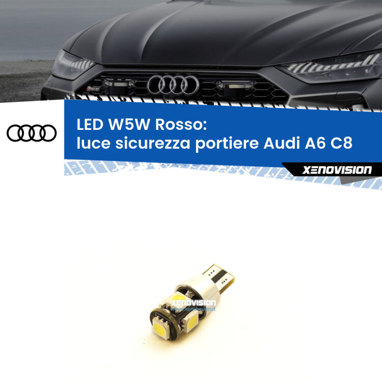 <strong>Luce Sicurezza Portiere LED rossa per Audi A6</strong> C8 2018 in poi. Lampada <strong>W5W</strong> canbus.