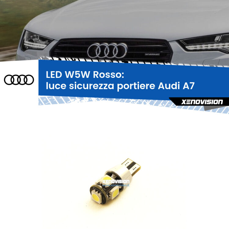 <strong>Luce Sicurezza Portiere LED rossa per Audi A7</strong>  2010 - 2018. Lampada <strong>W5W</strong> canbus.