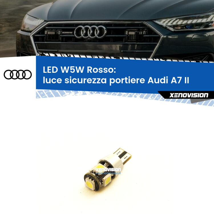 <strong>Luce Sicurezza Portiere LED rossa per Audi A7</strong> II 2019 in poi. Lampada <strong>W5W</strong> canbus.