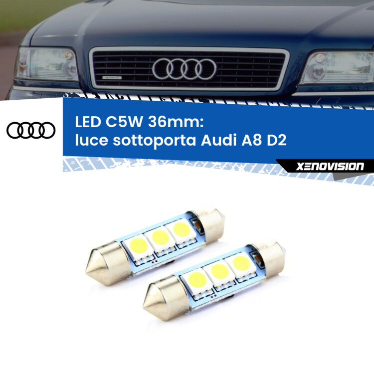 <strong>Luce Sottoporta LED per Audi A8</strong> D2 1994 - 2002. Coppia lampade <strong>C5W</strong> 36mm estremamente longeve.