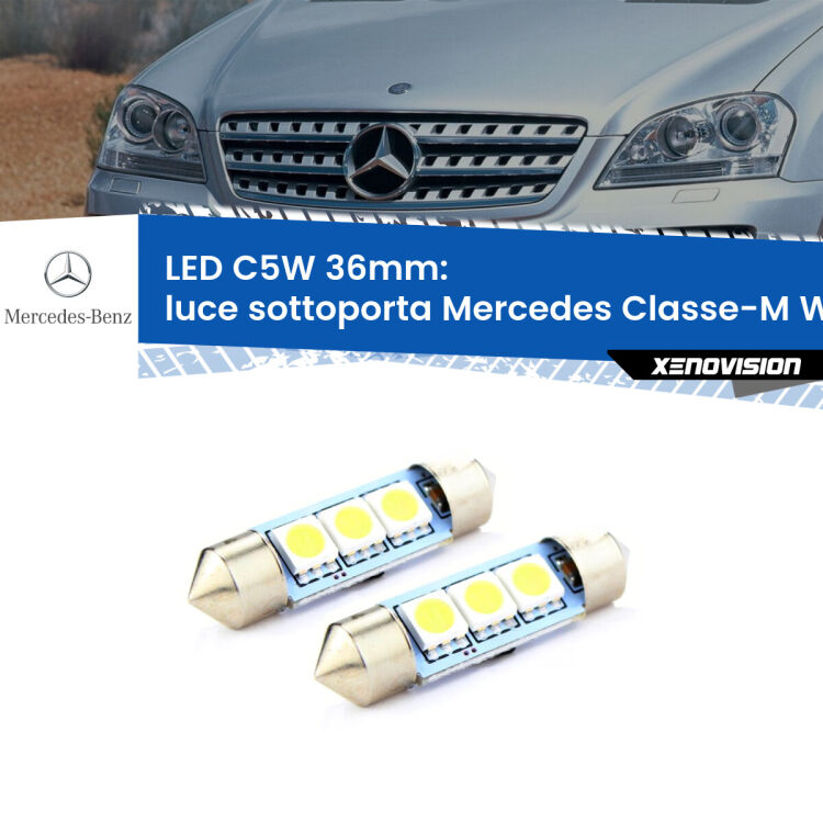 <strong>Luce Sottoporta LED per Mercedes Classe-M</strong> W164 2005 - 2011. Coppia lampade <strong>C5W</strong> 36mm estremamente longeve.