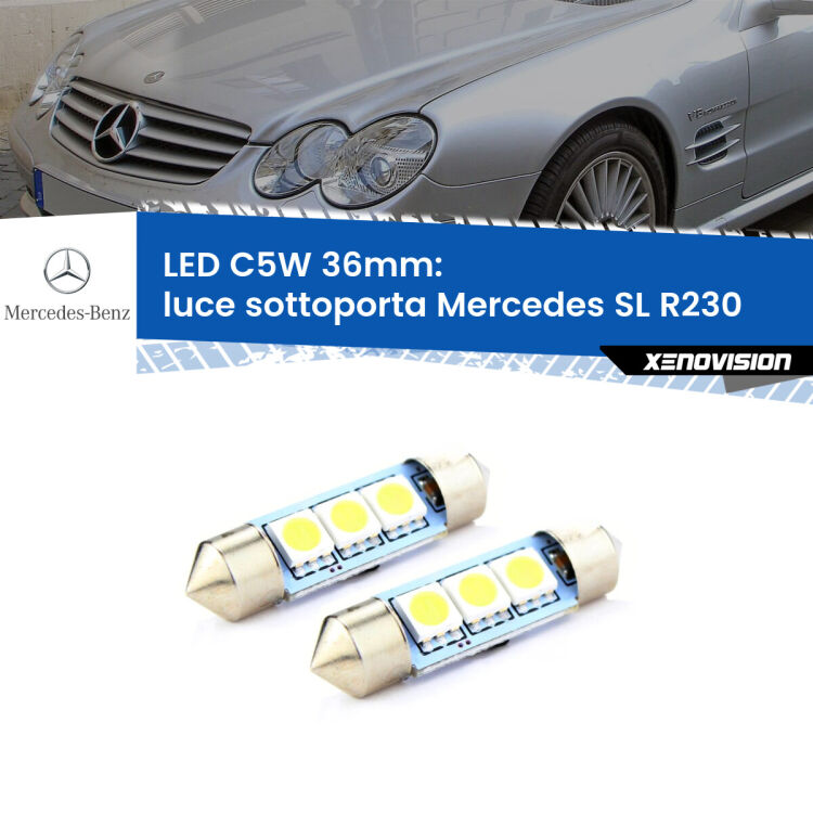 <strong>Luce Sottoporta LED per Mercedes SL</strong> R230 2001 - 2012. Coppia lampade <strong>C5W</strong> 36mm estremamente longeve.