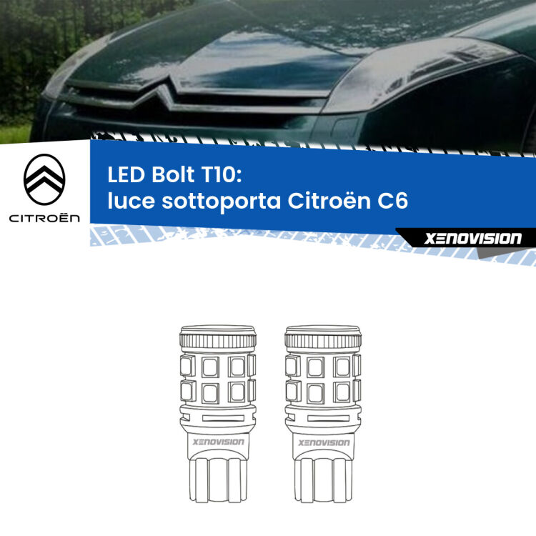 <strong>Luce Sottoporta LED per Citroën C6</strong>  2005 - 2012. Coppia lampade <strong>T10</strong> modello Bolt canbus.