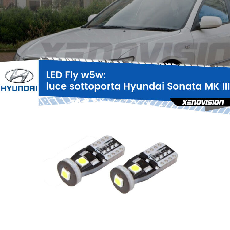 <strong>luce sottoporta LED per Hyundai Sonata MK III</strong> EF 1998 - 2004. Coppia lampadine <strong>w5w</strong> Canbus compatte modello Fly Xenovision.