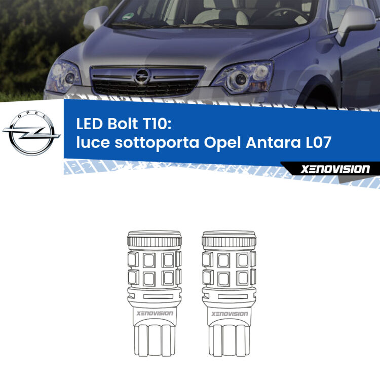 <strong>Luce Sottoporta LED per Opel Antara</strong> L07 2006 - 2015. Coppia lampade <strong>T10</strong> modello Bolt canbus.