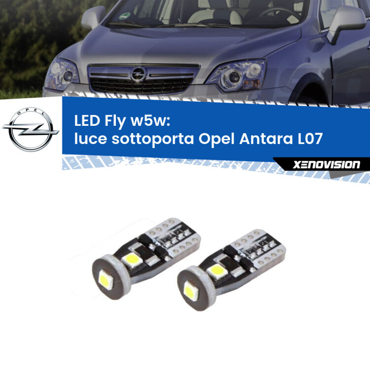 <strong>luce sottoporta LED per Opel Antara</strong> L07 2006 - 2015. Coppia lampadine <strong>w5w</strong> Canbus compatte modello Fly Xenovision.