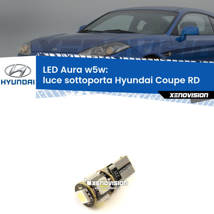 <strong>LED luce sottoporta w5w per Hyundai Coupe</strong> RD 1996 - 2002. Una lampadina <strong>w5w</strong> canbus luce bianca 6000k modello Aura Xenovision.