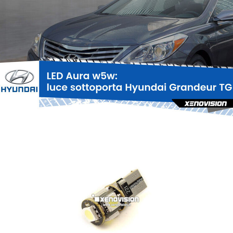 <strong>LED luce sottoporta w5w per Hyundai Grandeur</strong> TG 2005 - 2011. Una lampadina <strong>w5w</strong> canbus luce bianca 6000k modello Aura Xenovision.