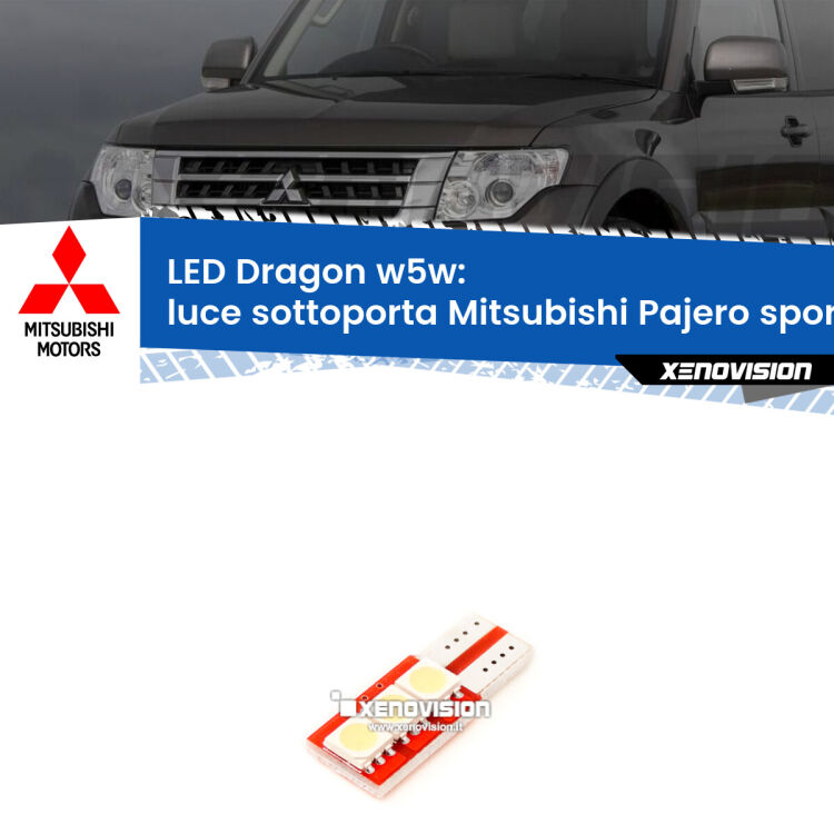 FINE SERIE: NO GARANZIA <strong>LED luce sottoporta per Mitsubishi Pajero sport II</strong>  2008 - 2015. Lampade <strong>W5W</strong> a illuminazione laterale modello Dragon Xenovision.