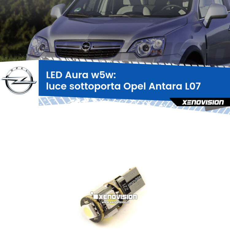 <strong>LED luce sottoporta w5w per Opel Antara</strong> L07 2006 - 2015. Una lampadina <strong>w5w</strong> canbus luce bianca 6000k modello Aura Xenovision.