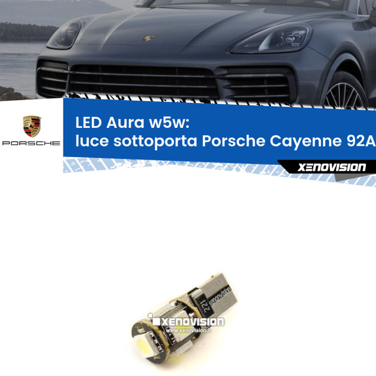 <strong>LED luce sottoporta w5w per Porsche Cayenne</strong> 92A 2010 in poi. Una lampadina <strong>w5w</strong> canbus luce bianca 6000k modello Aura Xenovision.