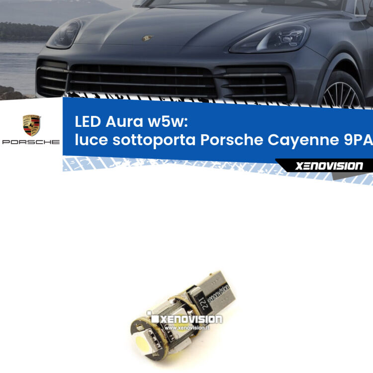 <strong>LED luce sottoporta w5w per Porsche Cayenne</strong> 9PA 2002 - 2010. Una lampadina <strong>w5w</strong> canbus luce bianca 6000k modello Aura Xenovision.