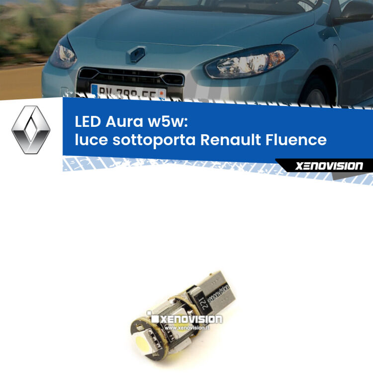 <strong>LED luce sottoporta w5w per Renault Fluence</strong>  2010 - 2015. Una lampadina <strong>w5w</strong> canbus luce bianca 6000k modello Aura Xenovision.