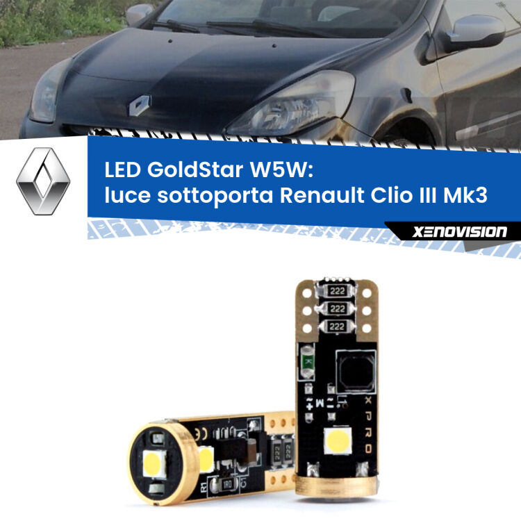 <strong>Luce Sottoporta LED Renault Clio III</strong> Mk3 2005 - 2011: ottima luminosità a 360 gradi. Si inseriscono ovunque. Canbus, Top Quality.