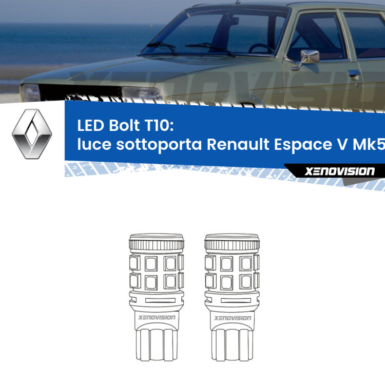 <strong>Luce Sottoporta LED per Renault Espace V</strong> Mk5 2015 in poi. Coppia lampade <strong>T10</strong> modello Bolt canbus.